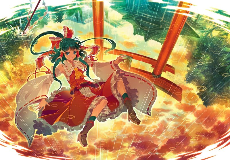 Anime girl in red dress floating