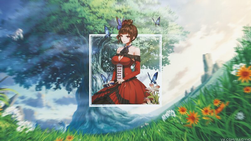 Anime Girl in Red Dress — Green, Serene