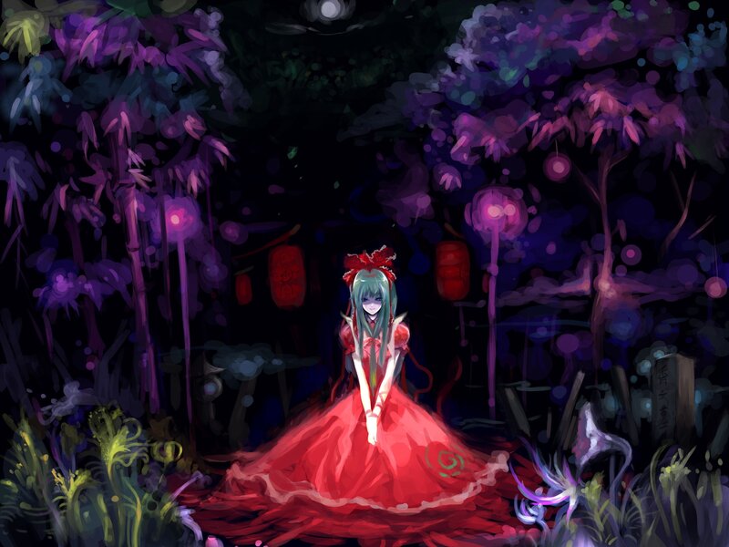 Anime Girl in Red Dress — Mysterious, Night