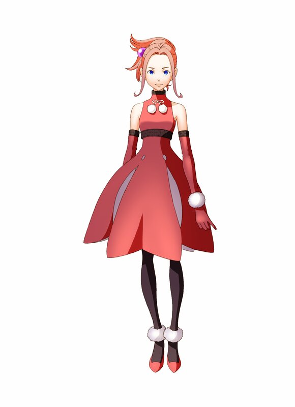 Anime Girl in Red Dress — Neutral, Red Dress, White Pom-poms