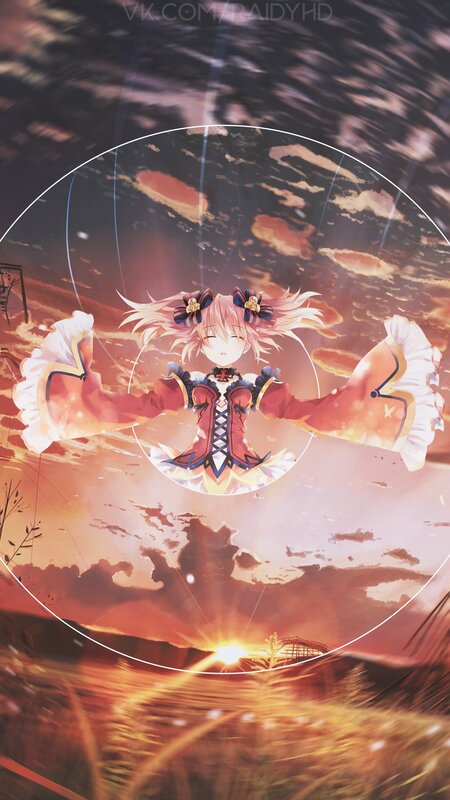 Anime Girl in Red Dress — Orange, Dramatic, Sunset