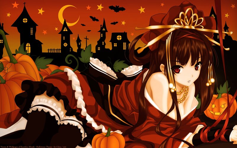 Anime Girl in Red Dress — Orange, Festive