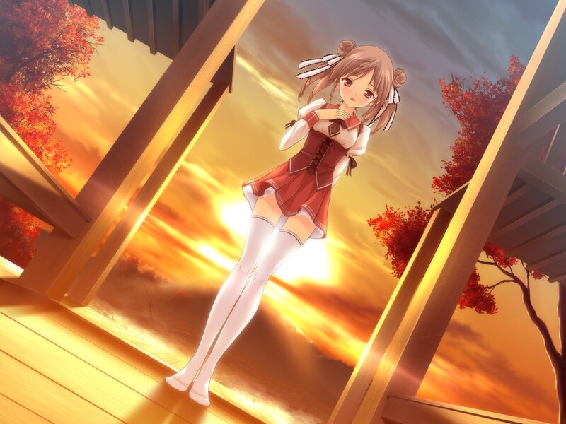 Anime Girl in Red Dress — Orange, Serene, Sunset