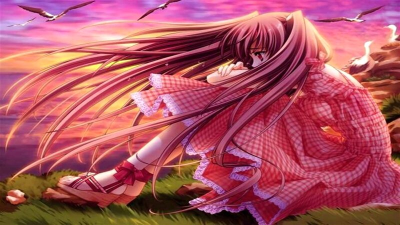 Anime Girl in Red Dress — Pink, Dramatic