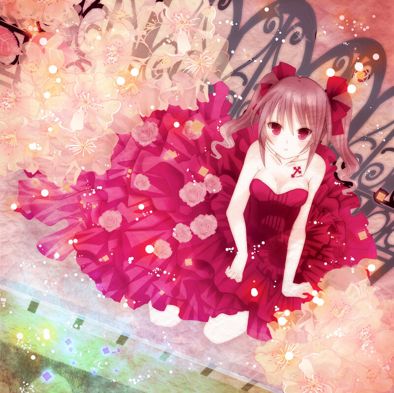 Anime Girl in Red Dress — Pink, Dreamy, Spring