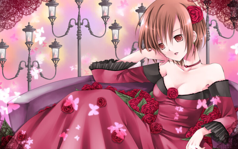 Anime Girl in Red Dress — Pink, Romantic