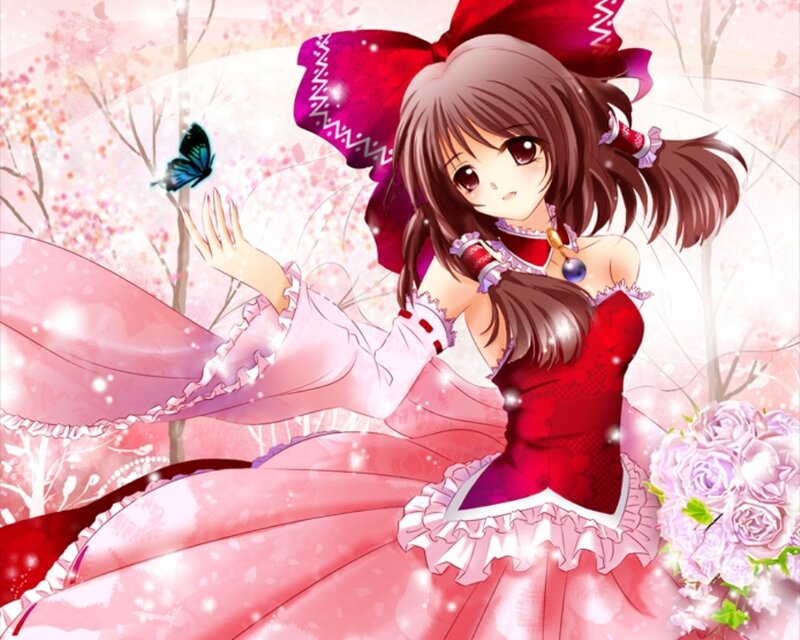Anime Girl in Red Dress — Pink, Serene