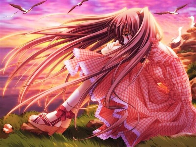 Anime Girl in Red Dress — Pink