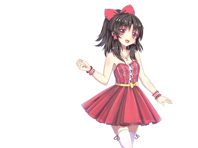 Anime Girl in Red Dress — Playful, Bow