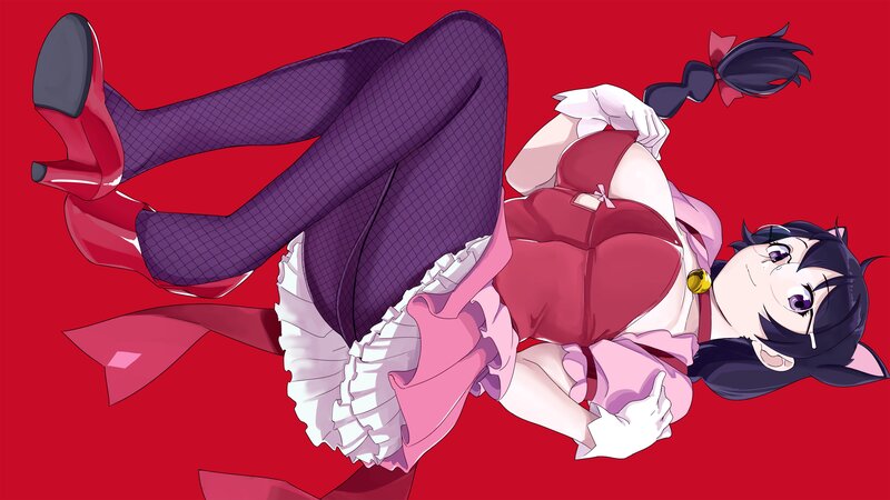 Anime Girl in Red Dress — Playful, Cat Ears
