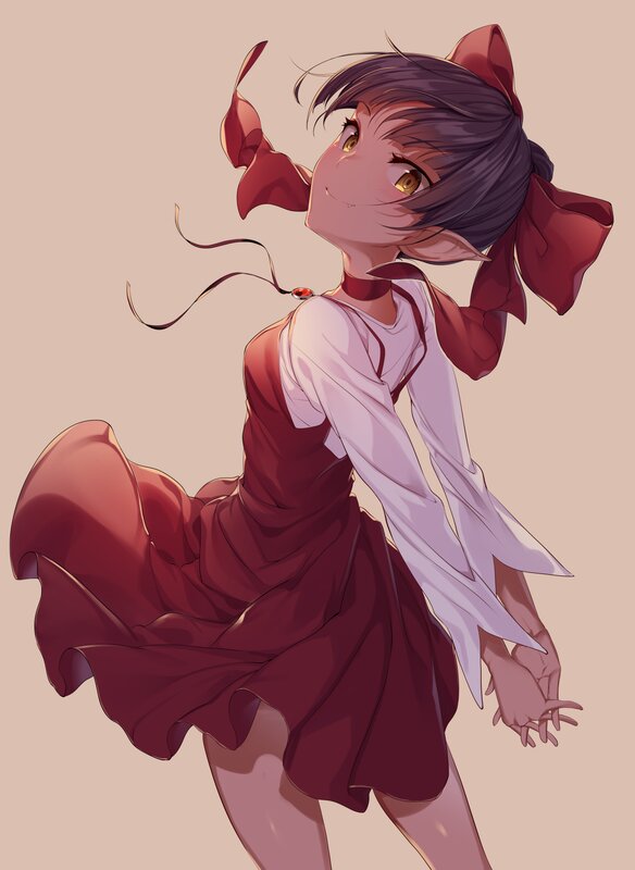 Anime Girl in Red Dress — Playful, Digital Art, Red Bow