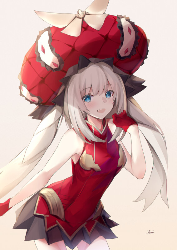 Anime Girl in Red Dress — Playful, Digital Art, Red Dress, White Hair