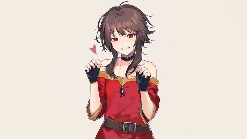Anime Girl in Red Dress — Playful, Heart, Choker