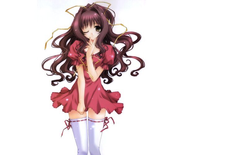 Anime Girl in Red Dress — Playful, Long Hair, Knee-high Socks