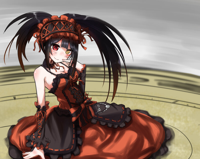 Anime Girl in Red Dress — Playful, Red Eyes