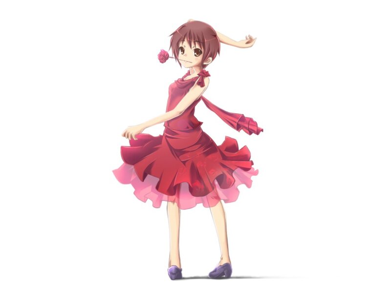 Anime Girl in Red Dress — Playful, Rose