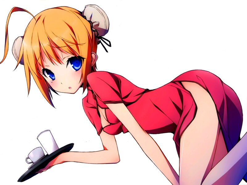 Anime Girl in Red Dress — Playful, Tray