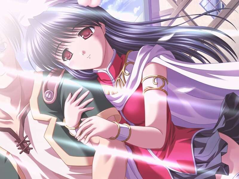 Anime Girl in Red Dress — Purple, Dramatic, Afternoon