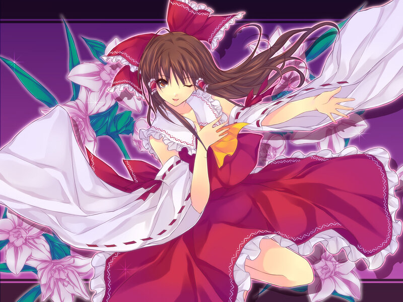 Anime Girl in Red Dress — Purple, Dramatic, Flowers