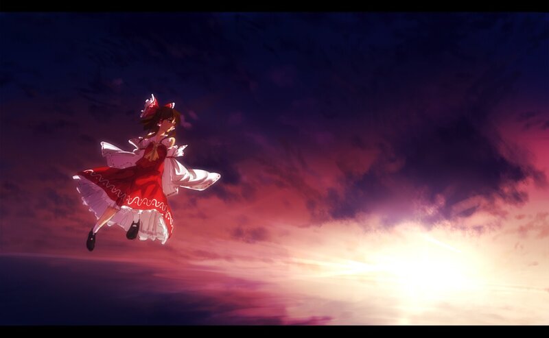 Anime Girl in Red Dress — Purple, Dramatic, Sunset, Sky