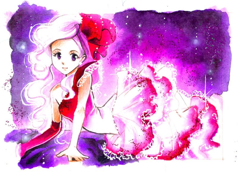 Anime Girl in Red Dress — Purple, Dreamy, Night