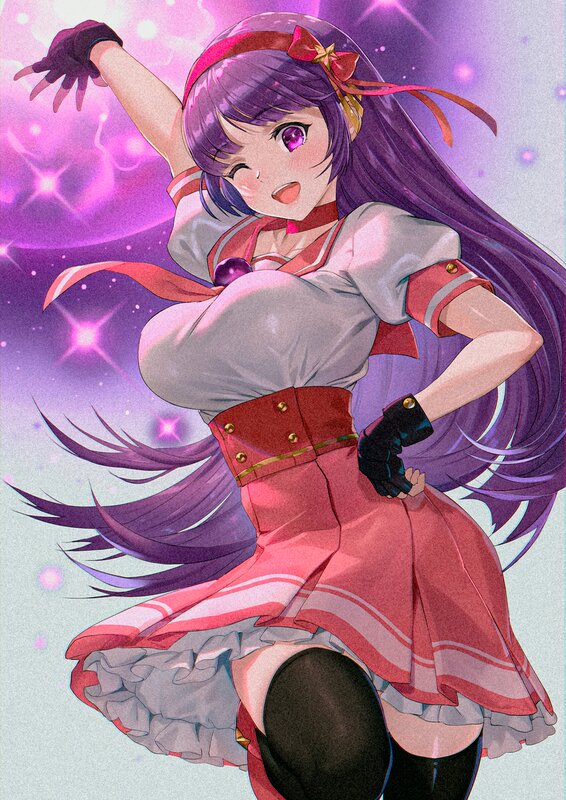 Anime Girl in Red Dress — Purple, Energetic
