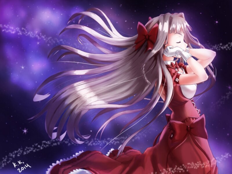 Anime Girl in Red Dress — Purple, Serene
