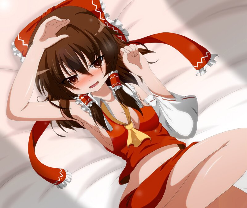 Anime Girl in Red Dress — Relaxed, Bed