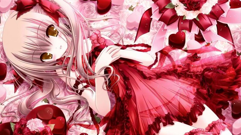 Anime Girl in Red Dress — Romantic, Digital Art
