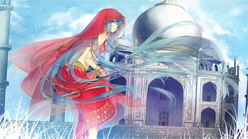 Anime Girl in Red Dress — Serene, Afternoon, Digital Art