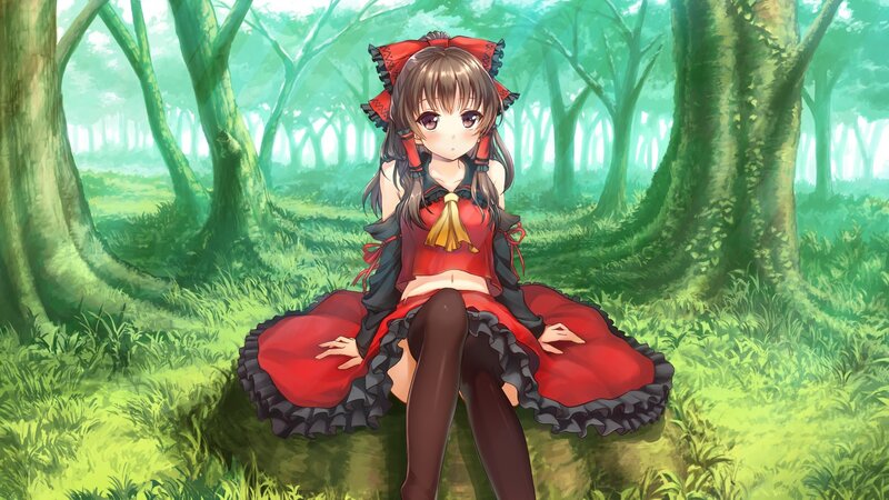 Anime Girl in Red Dress — Serene, Afternoon, Forest
