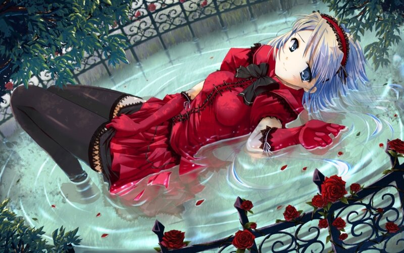 Anime Girl in Red Dress — Serene, Digital Art
