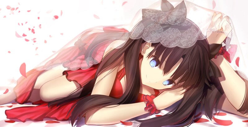 Anime Girl in Red Dress — Serene, Veil