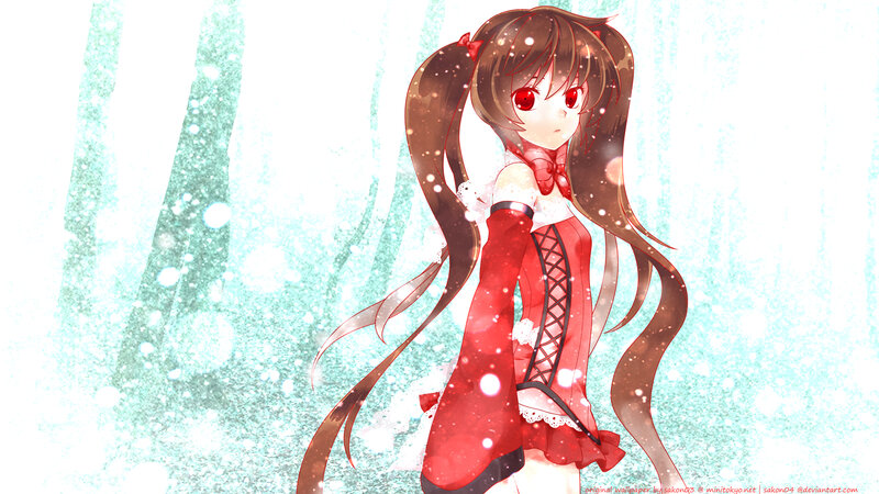 Anime Girl in Red Dress — Serene, Winter