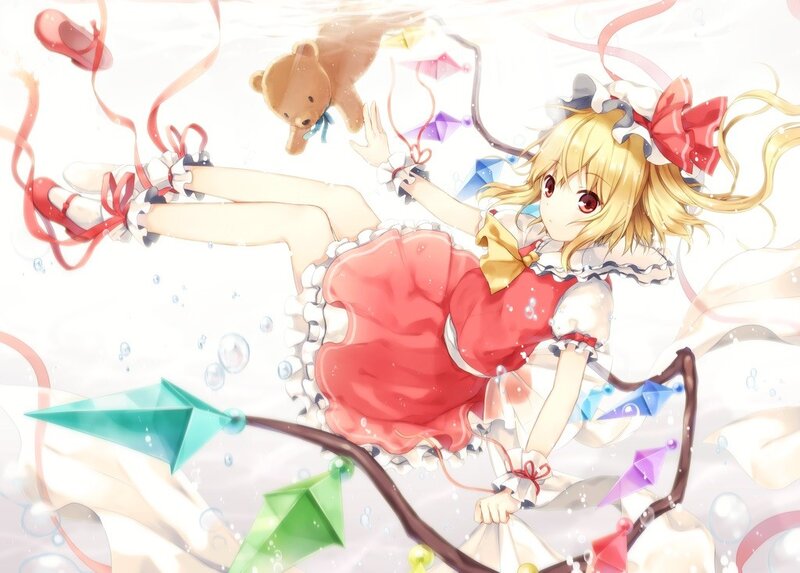 Anime girl in red dress underwater
