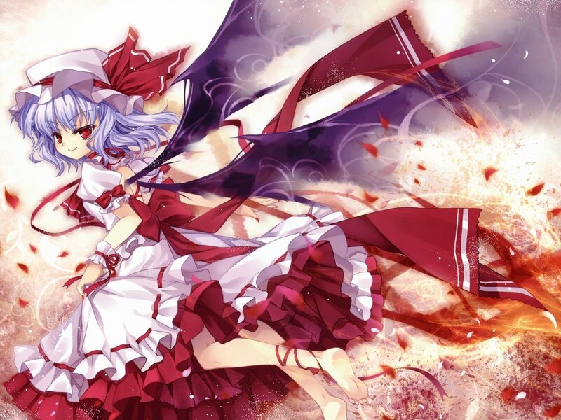 Anime Girl in Red Dress — White, Dramatic, Red Ribbons