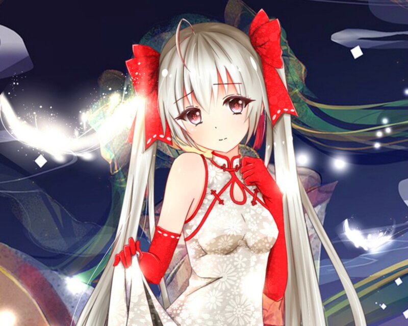 Anime Girl in Red Dress — White, Dramatic