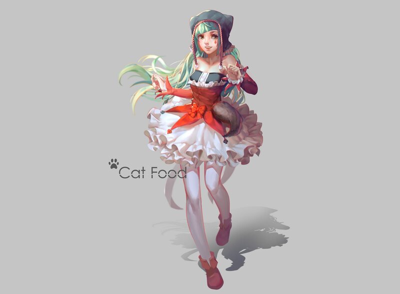 Anime Girl in Red Dress — White, Playful