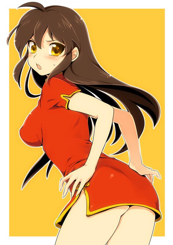 Anime Girl in Red Dress — Yellow, Playful