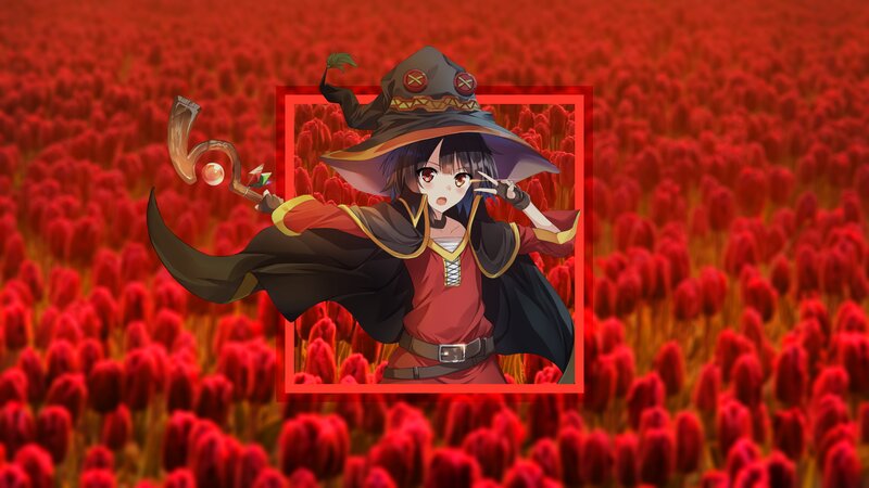 Anime Girl in Red Field — Dramatic, Digital Art