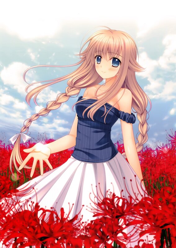 Anime Girl in Red Flowers — Serene