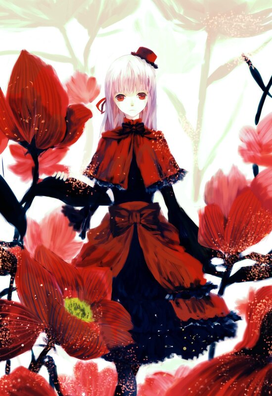 anime girl in red flowers