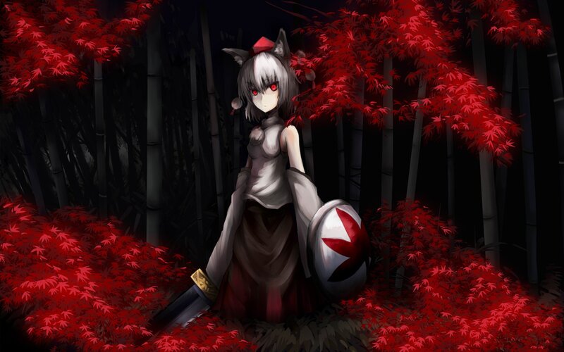 anime girl in red forest