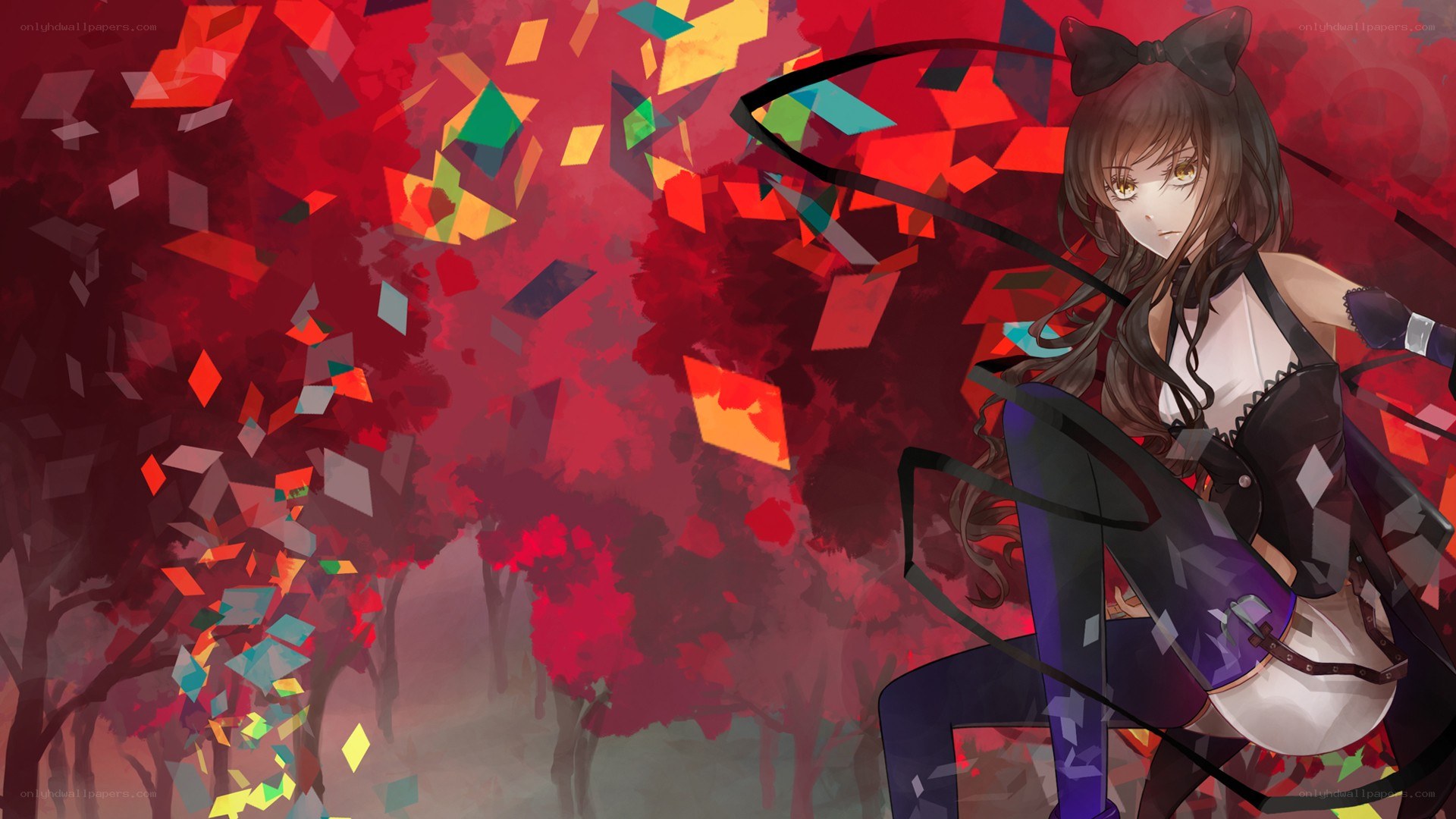 anime girl in red forest