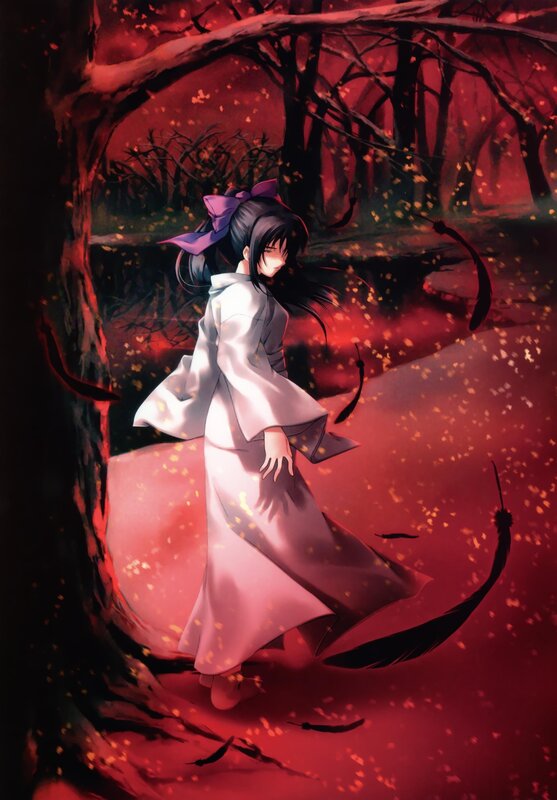 Anime Girl in Red Forest — Dramatic