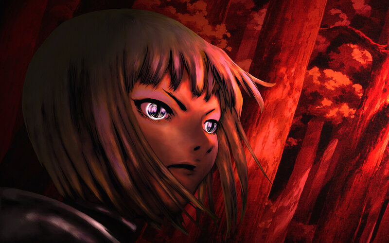 anime girl in red forest