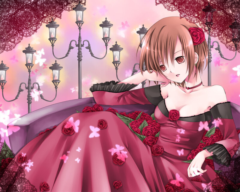 Anime girl in red gown