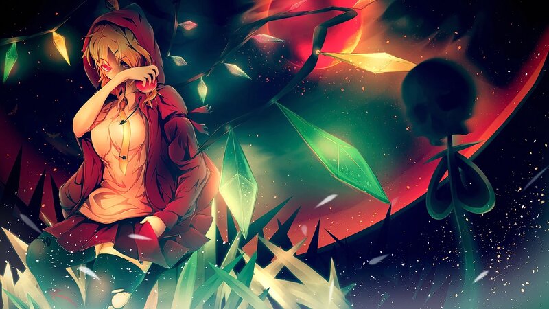 Anime Girl in Red Hoodie — Dramatic, Night