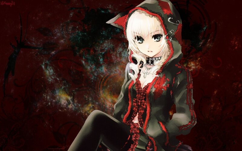 Anime Girl in Red Hoodie — Dramatic