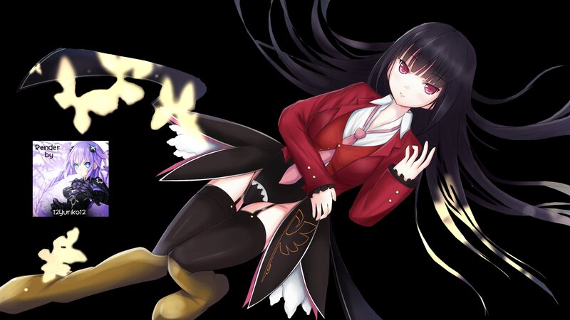 Anime Girl in Red Jacket — Black, Dramatic, Digital Art